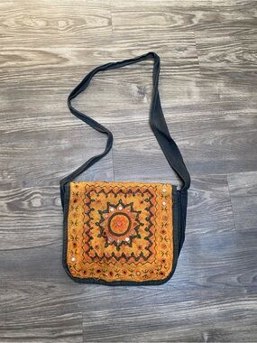 Embroidered Orange Boho Crossbody Bag